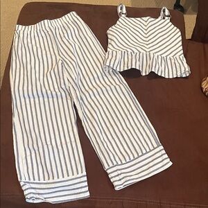 Striped Blue and White girls tank top and pants set Btween